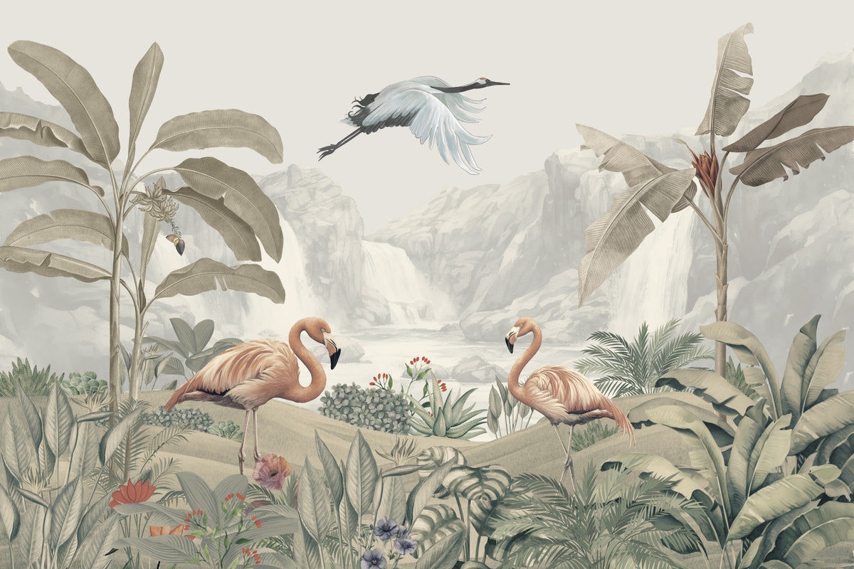 Tranquil Flamingo Paradise Wall Mural in your room — zoomed