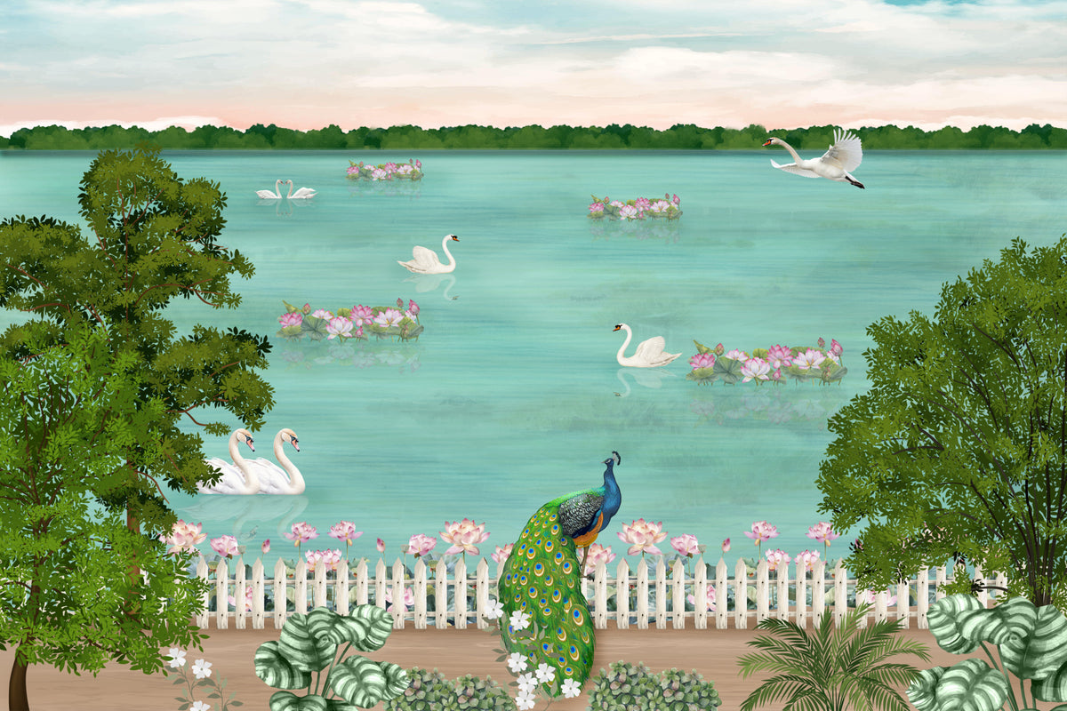 Swan Lake Dream Wall Mural in your room — zoomed