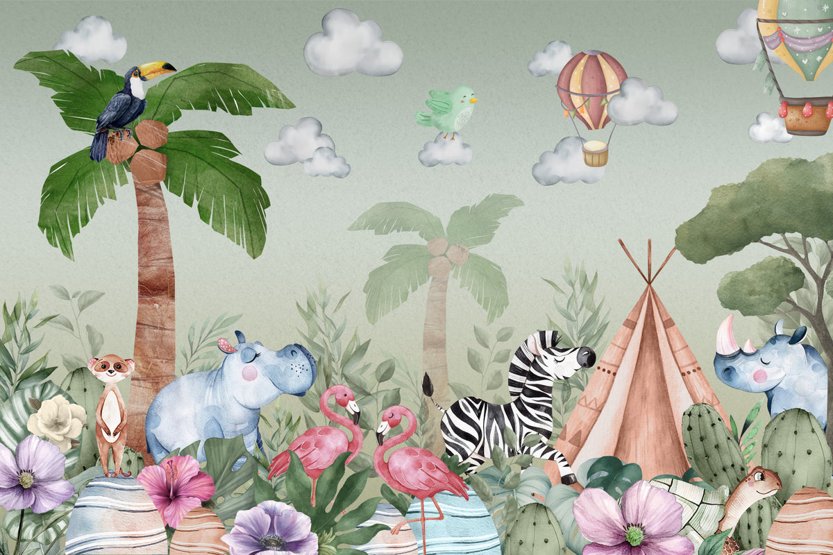 Watercolor Jungle Dreams Wall Mural in your room — zoomed