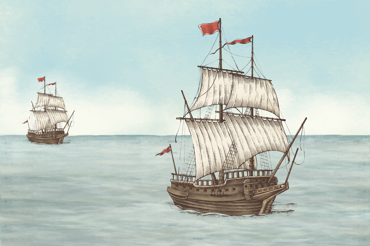 Tall Ships on the Horizon Wall Mural in your room