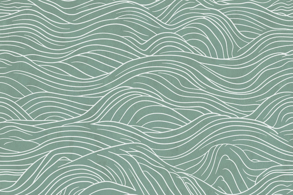 Sage & Serene Waves Wall Mural in your room — zoomed