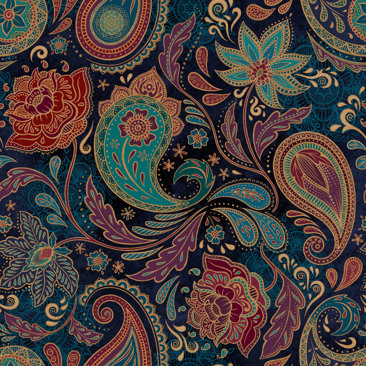 Jewel-toned Boho Paisley - Sapphire Wallpaper⁠ in your room — zoomed