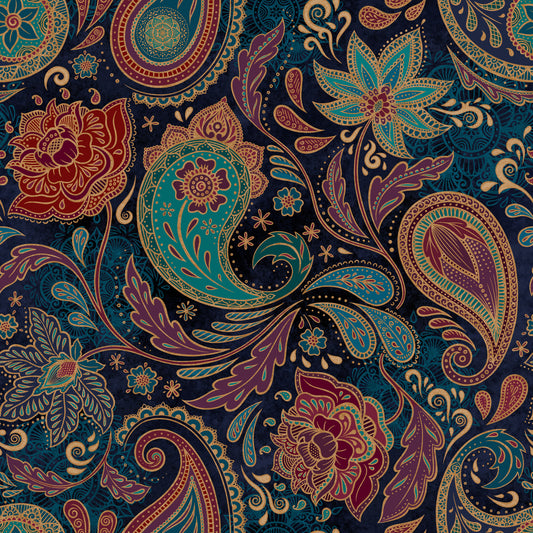 Jewel-toned Boho Paisley - Sapphire Wallpaper⁠