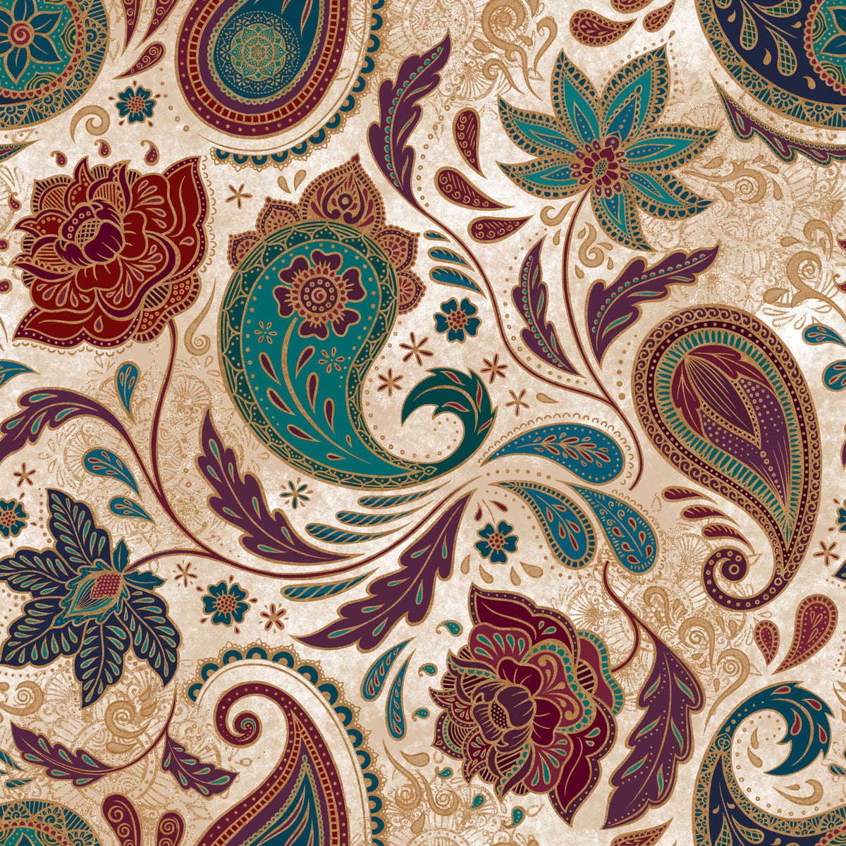 Jewel-toned Boho Paisley - Gold Wallpaper⁠ in your room — zoomed