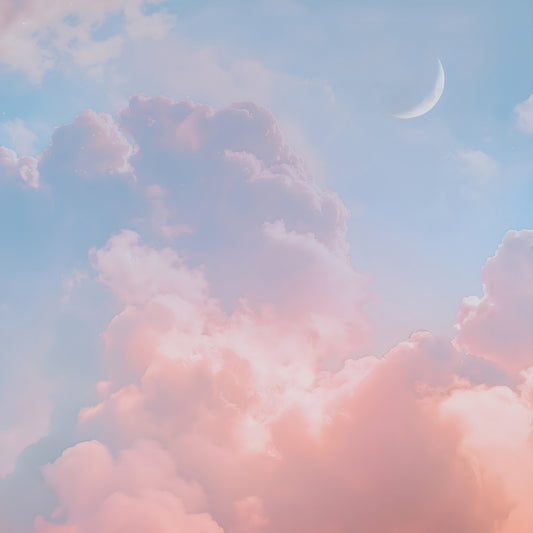 Cloudy Pastel Sunset Sky Crescent Moon Wall Mural