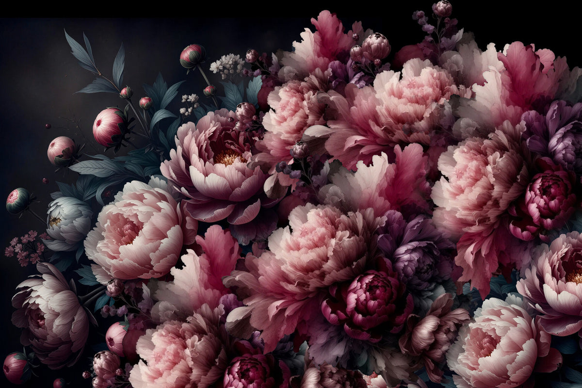 Vintage Peonies Pink & Burgundy Wall Mural in your room