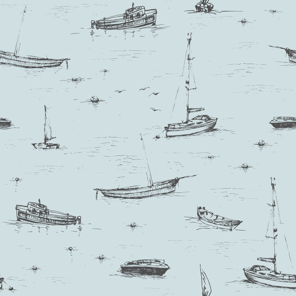 Sketched Boats Wallpaper⁠ in your room — zoomed