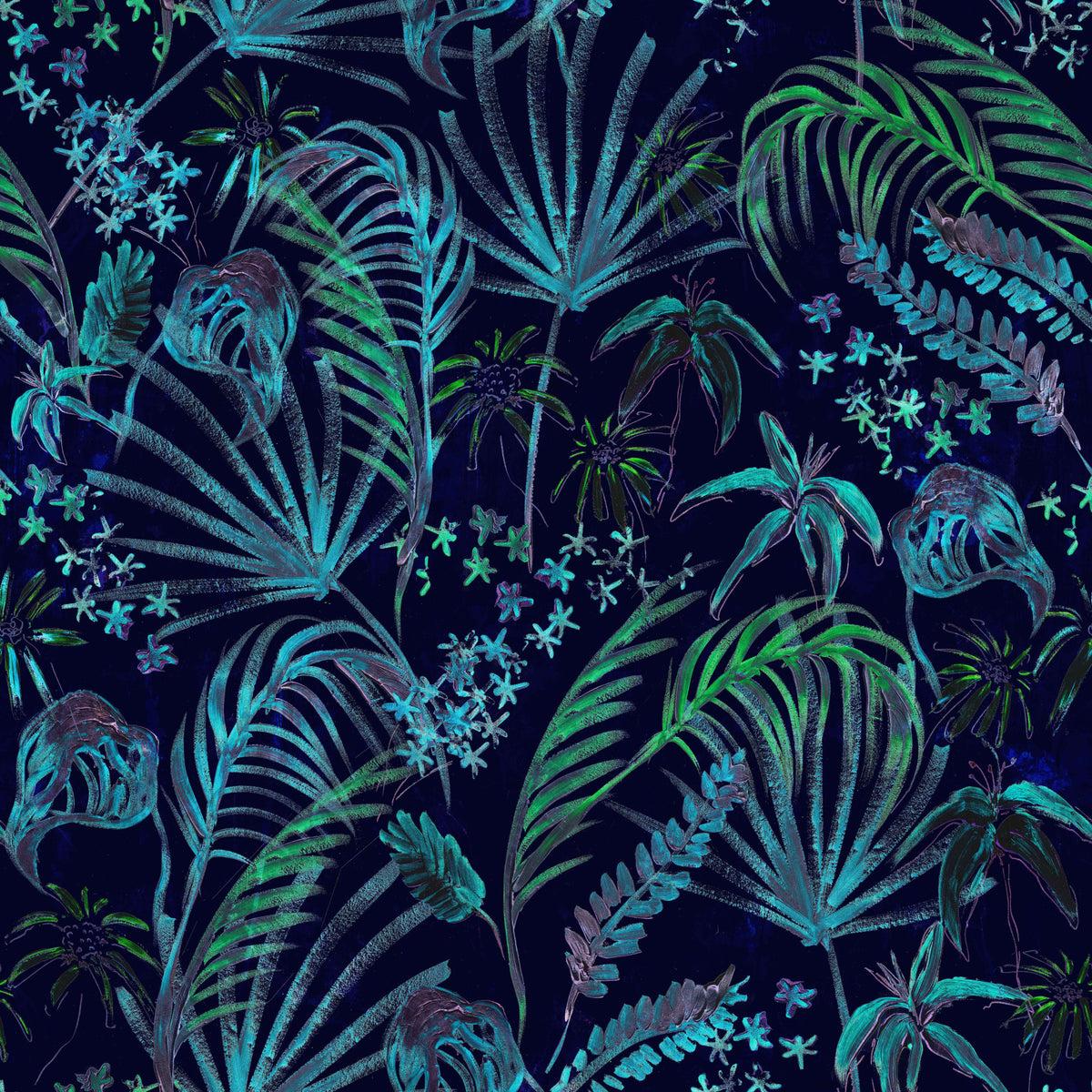 Hand Painted Night Plants Wallpaper⁠ in your room