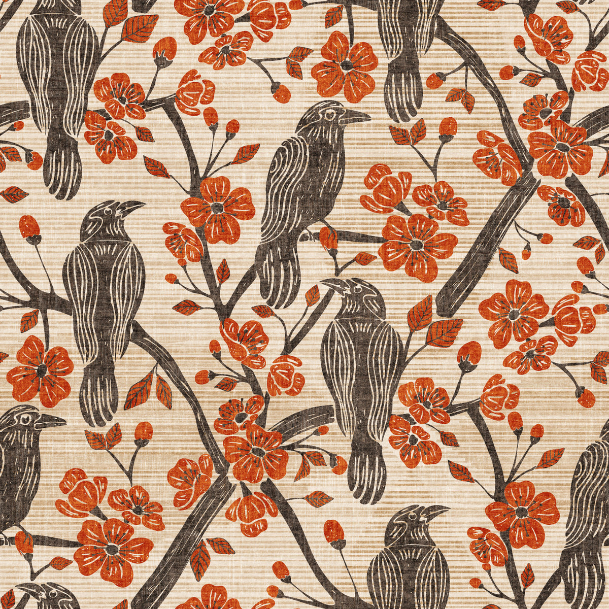 Blossom & Crow Orange & Charcoal Wallpaper⁠ in your room — zoomed