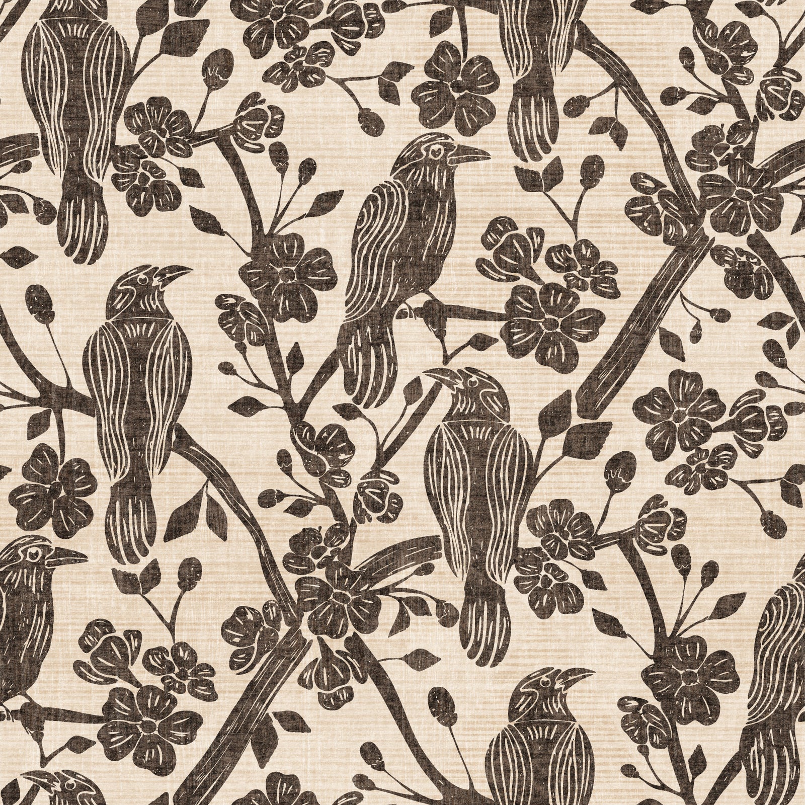 Blossom & Crow Charcoal & Cream Wallpaper⁠