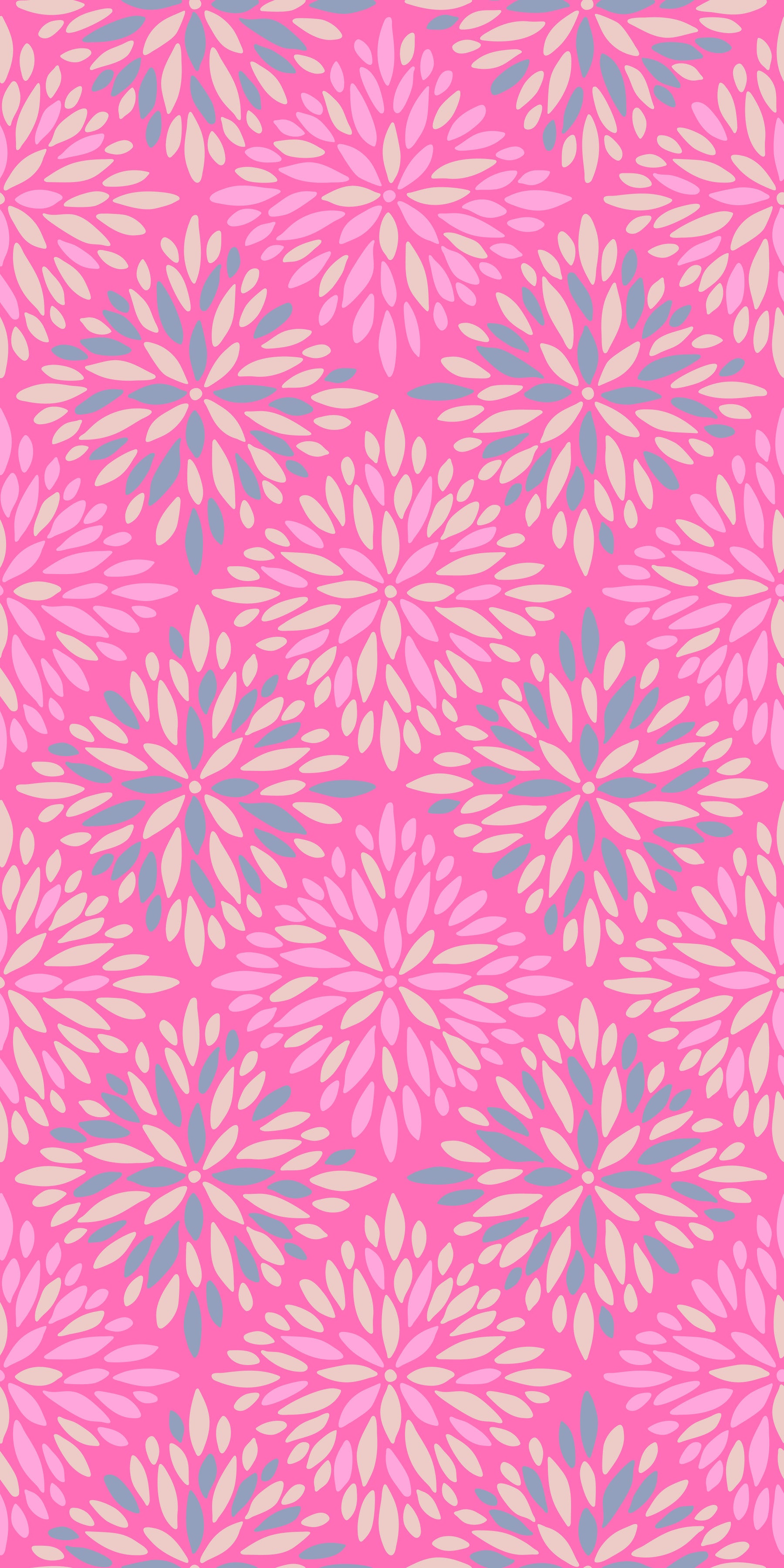 Dahlia Diamonds Bohemian Floral Damask Tiles Fuchsia Hot Pink Wallpaper⁠