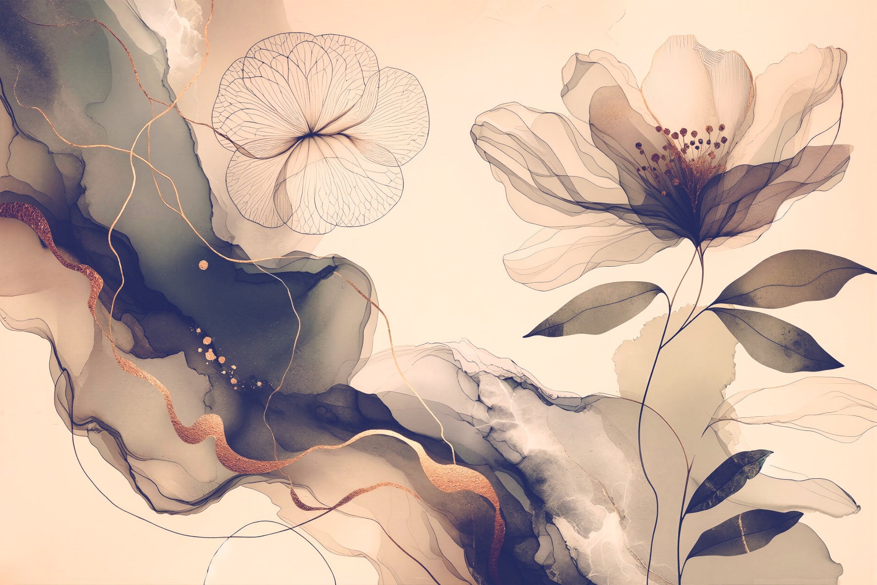 Dreamy Sage Garden Sepia  Wall Mural