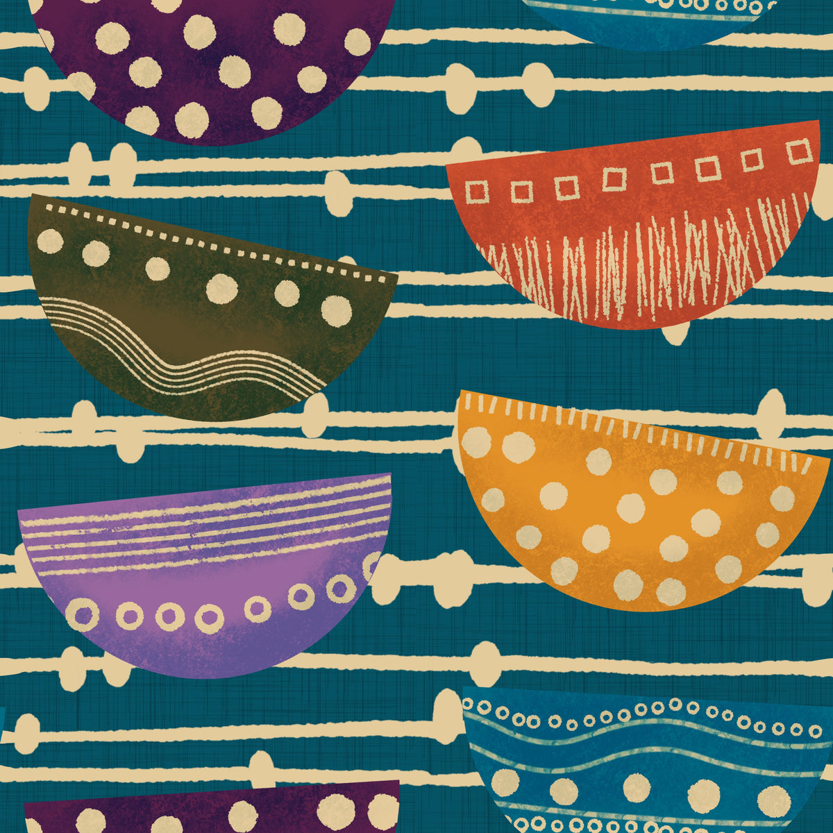 Boho Jewel Tone Retro Bowls Teal Wallpaper⁠ in your room
