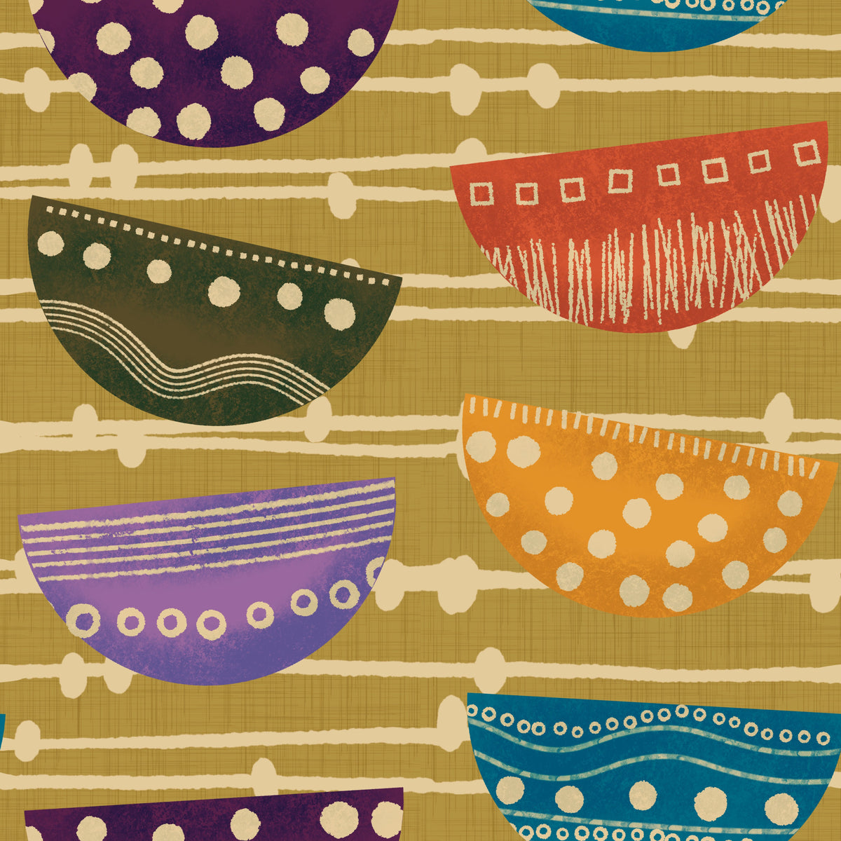 Boho Jewel Tone Retro Bowls Mustard Wallpaper⁠ in your room