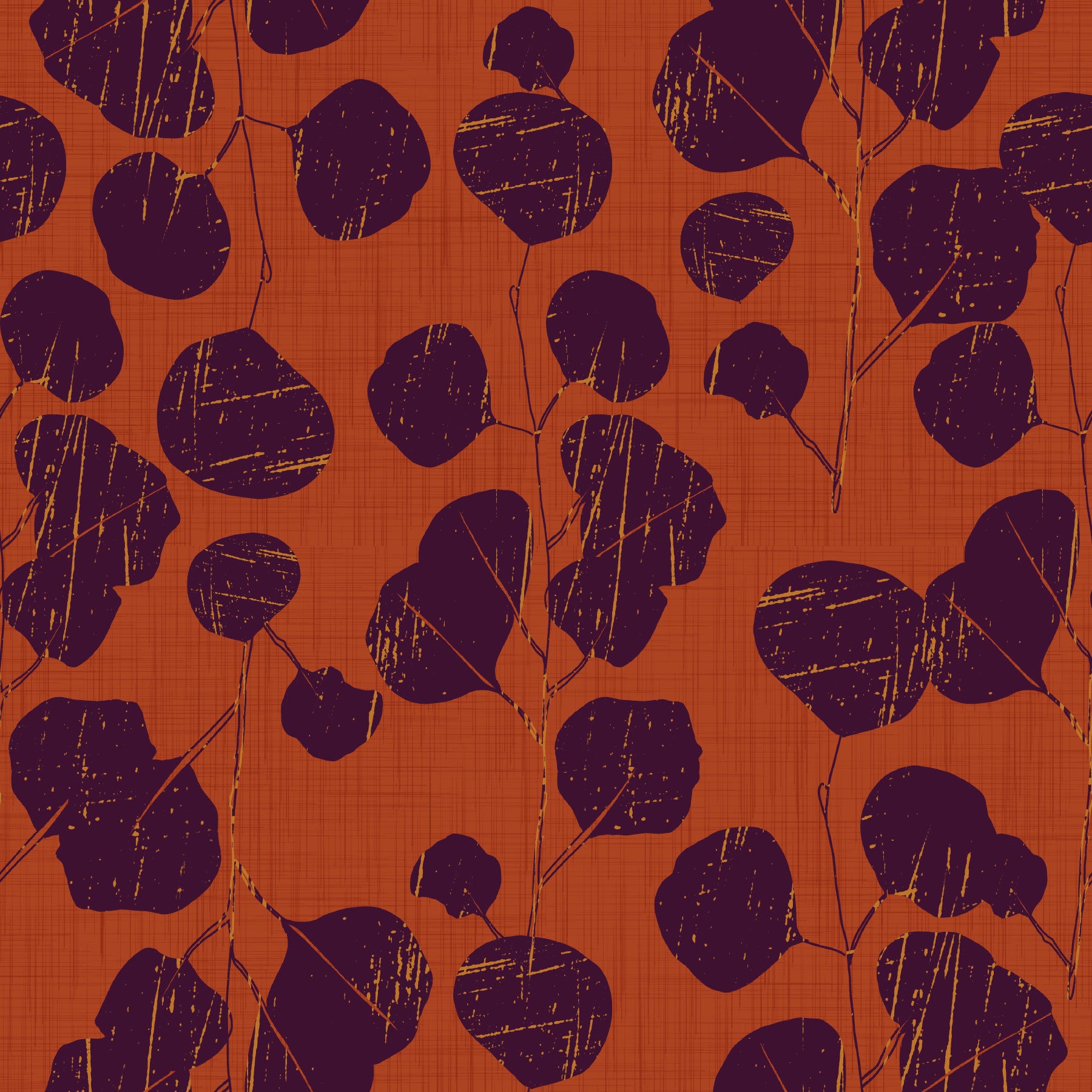 Boho Jewel Tone Botanical Plum Leaves Terracotta  Wallpaper⁠ in your room — zoomed
