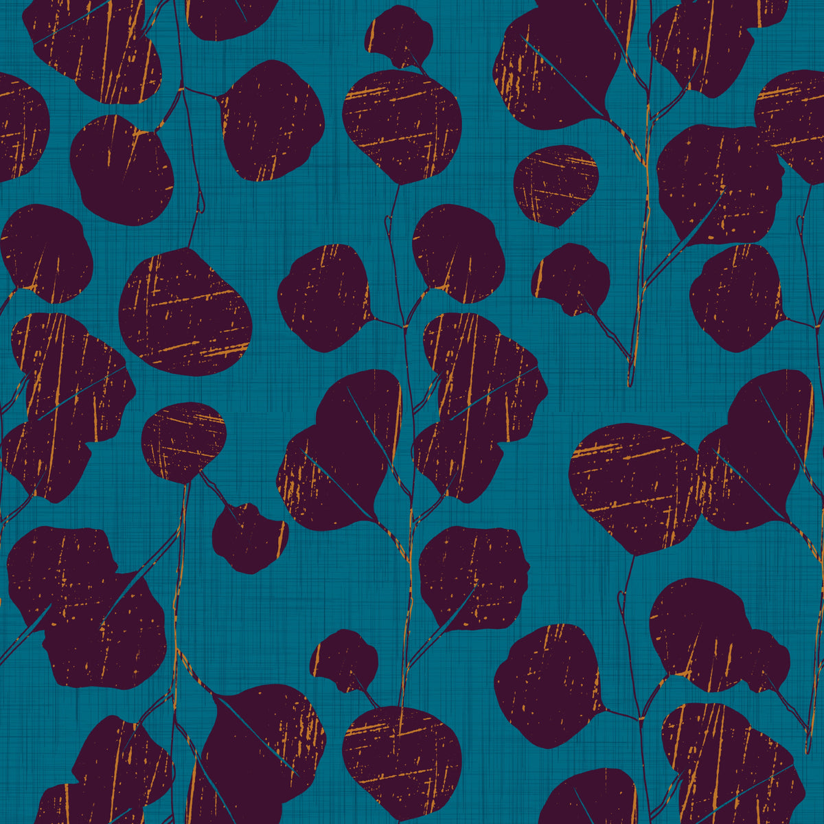Boho Jewel Tone Botanical Plum Leaves Teal Wallpaper⁠ in your room — zoomed