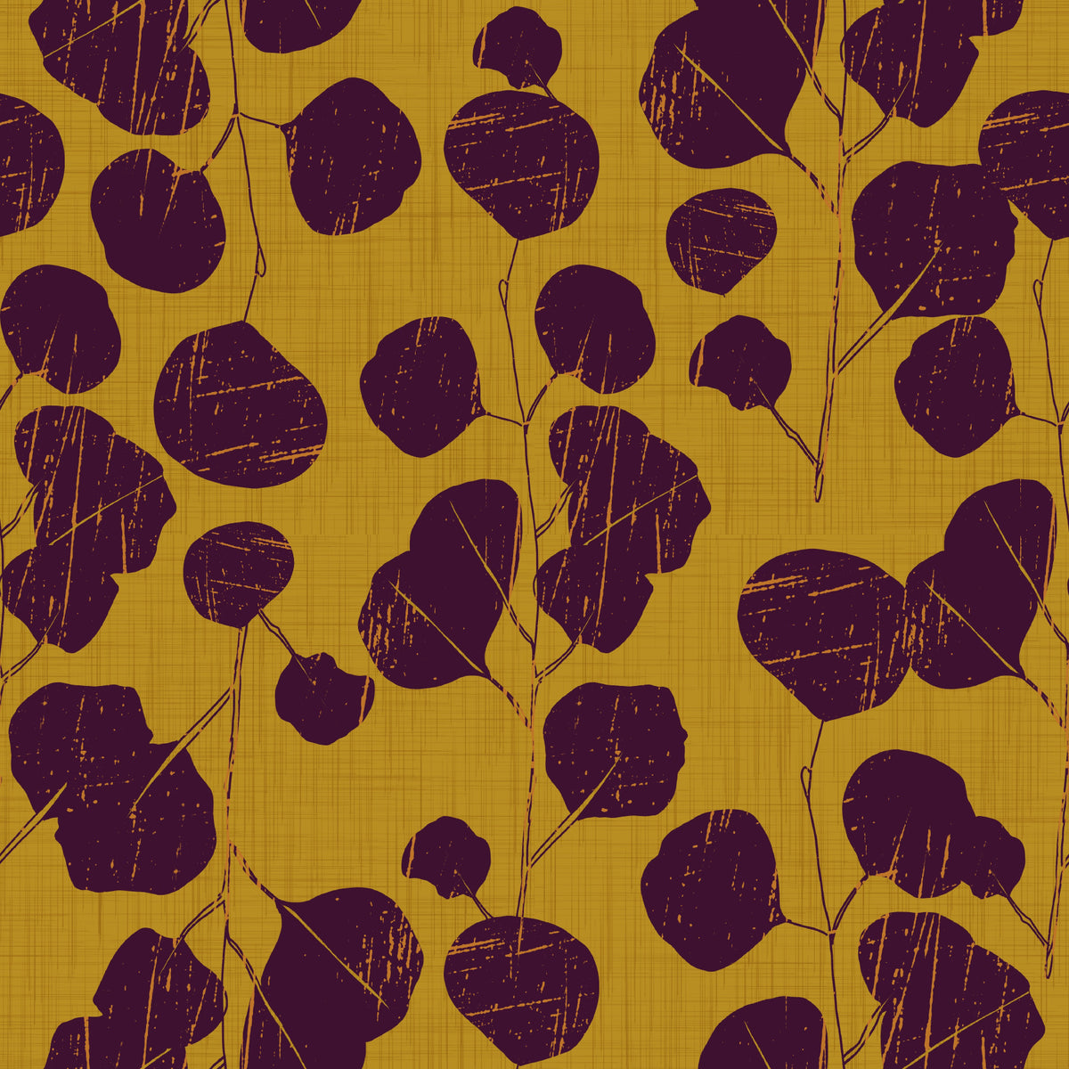 Boho Jewel Tone Botanical Plum Leaves Mustard Wallpaper⁠ in your room