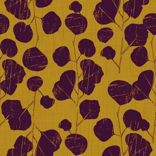 Boho Jewel Tone Botanical Plum Leaves Mustard Wallpaper⁠