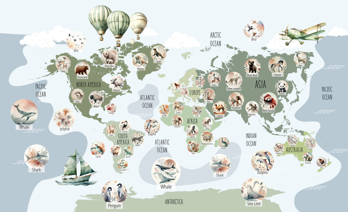 Adventure Wildlife Map  Wall Mural in your room