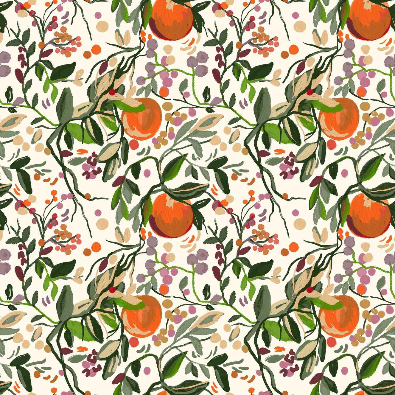 Botanical Orange Motif Wallpaper⁠