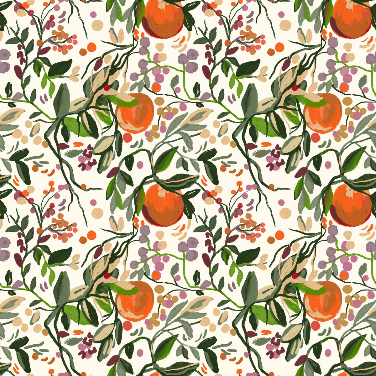 Botanical Orange Motif Wallpaper⁠ in your room