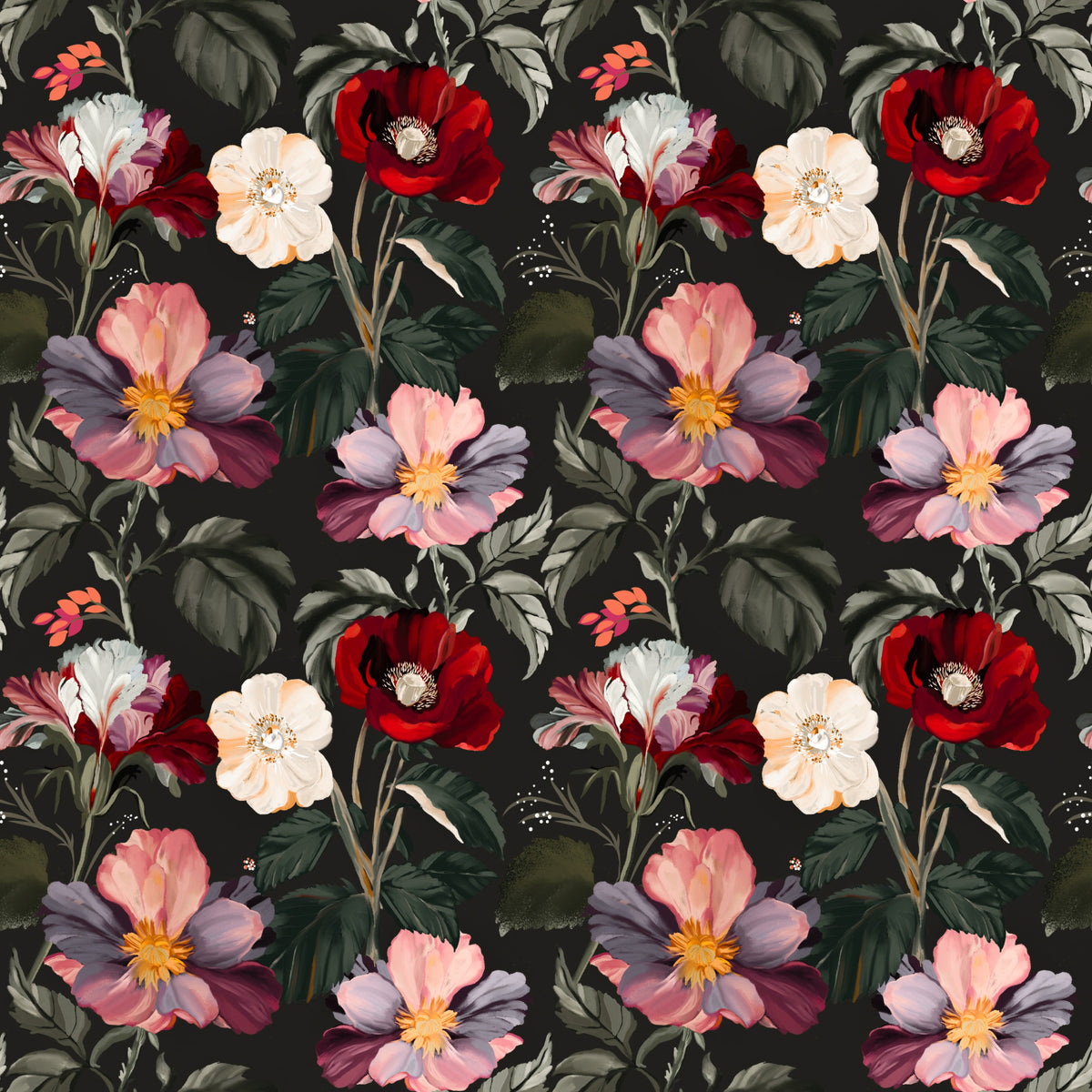 Dark Romance Floral Wall Mural in your room — zoomed