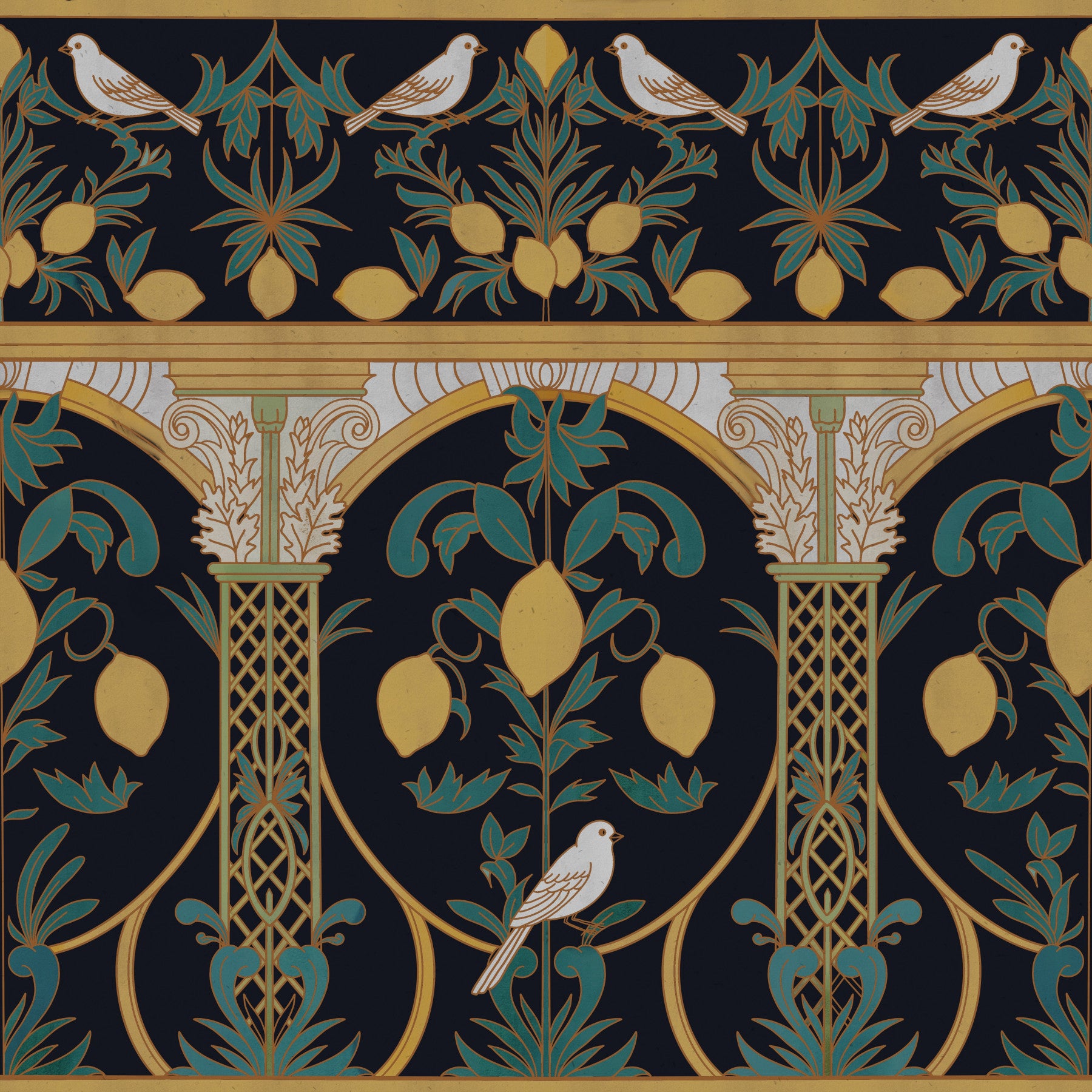 Italian Lemon Garden Mediterranean Elegant Night  Wallpaper⁠
