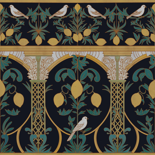 Italian Lemon Garden Mediterranean Elegant Night  Wallpaper⁠