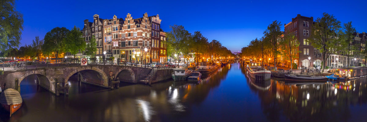 Amsterdam Night Canvas Wall Mural in your room — zoomed