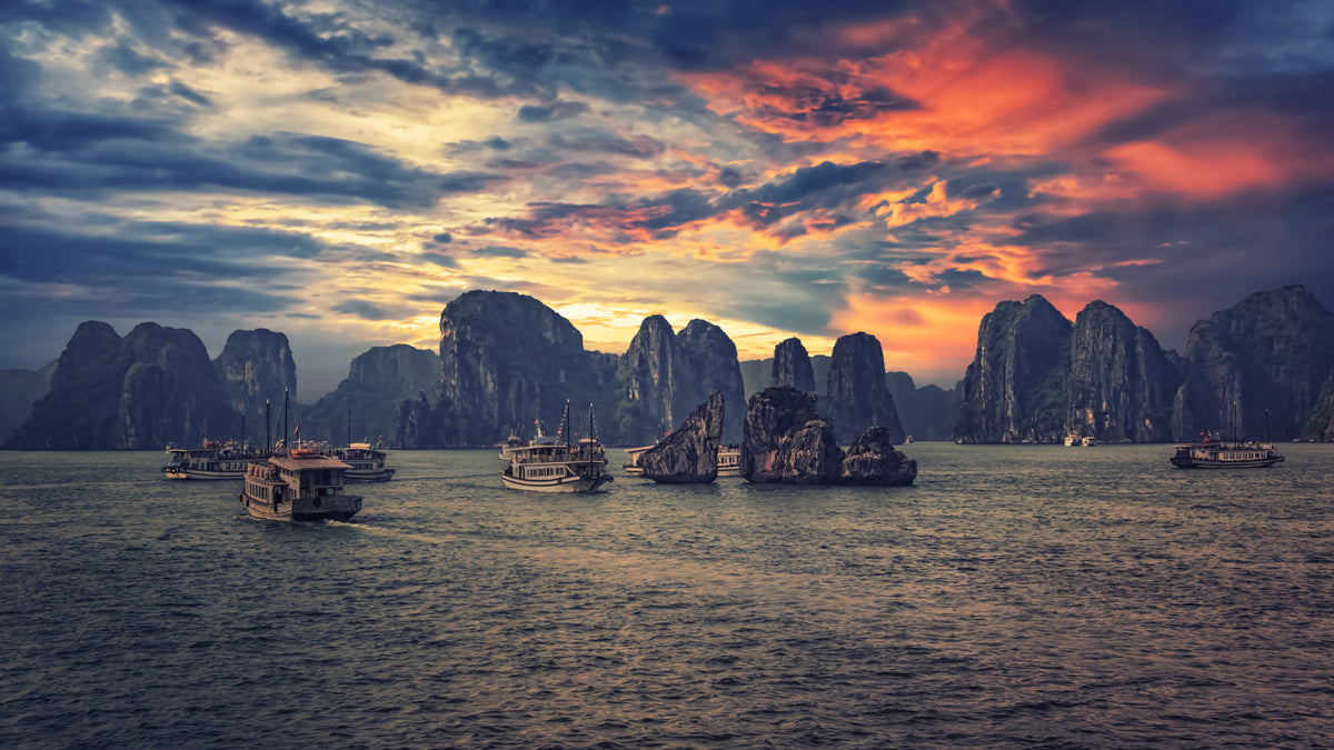 Halong Bay Sunset Wall Mural in your room — zoomed