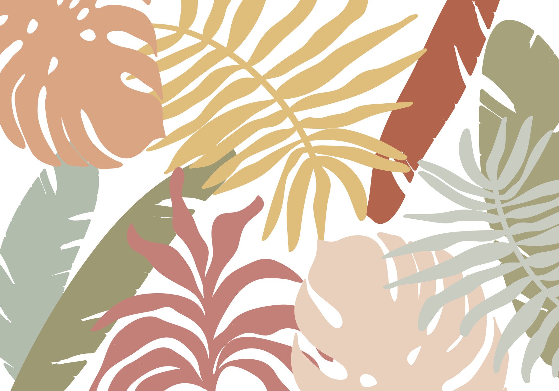Boho Tropical Leaves Wall Mural in your room — zoomed