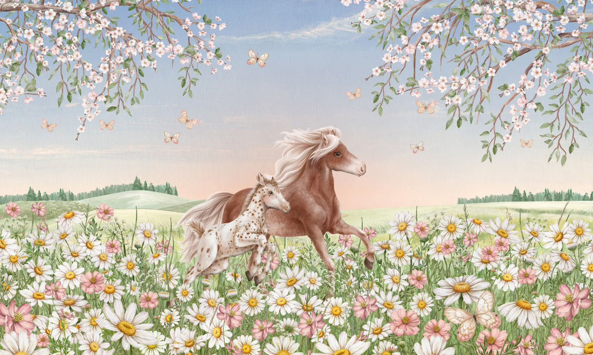 Blossom Horses Wall Mural in your room — zoomed