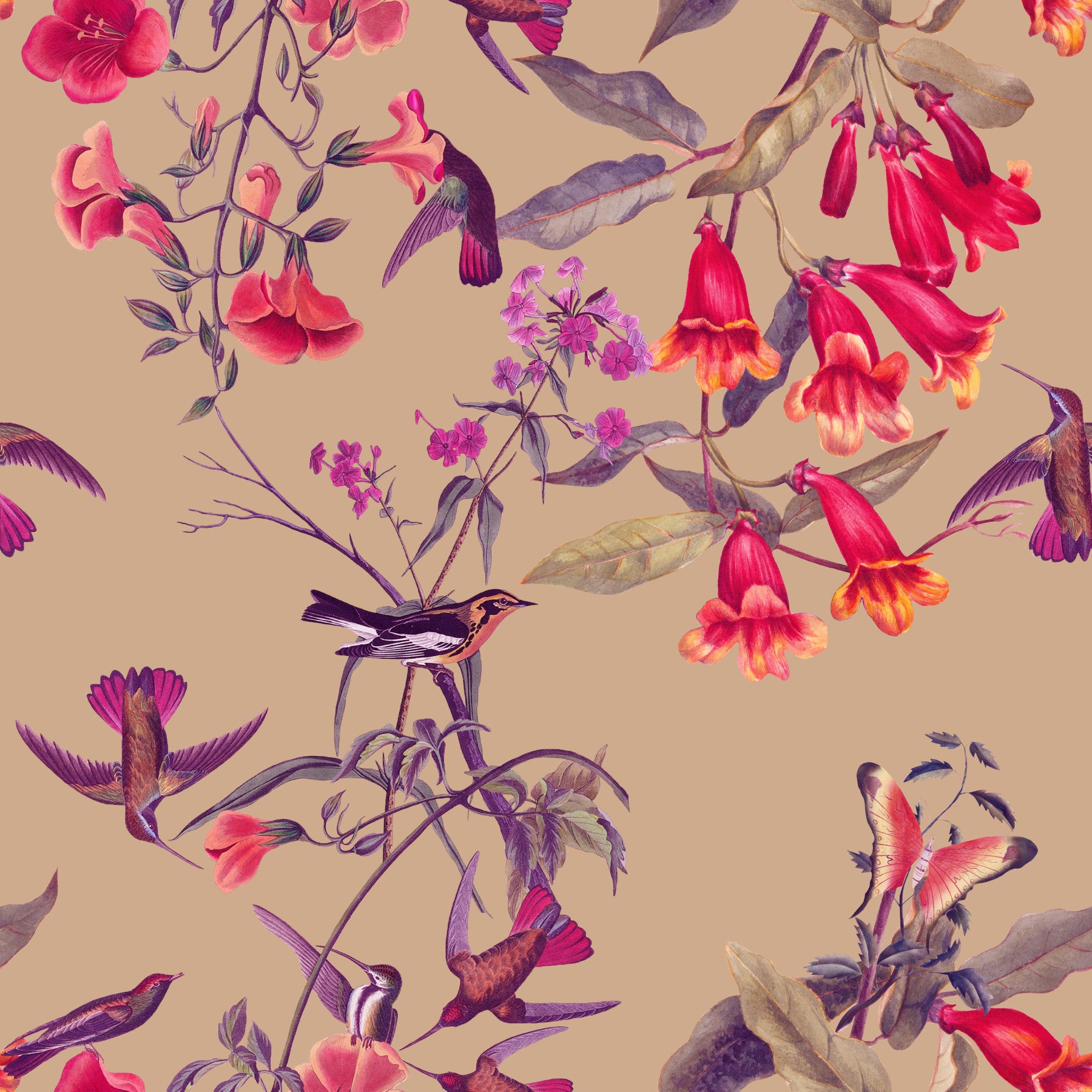 Vintage Aviary Bloom Wallpaper⁠ in your room — zoomed
