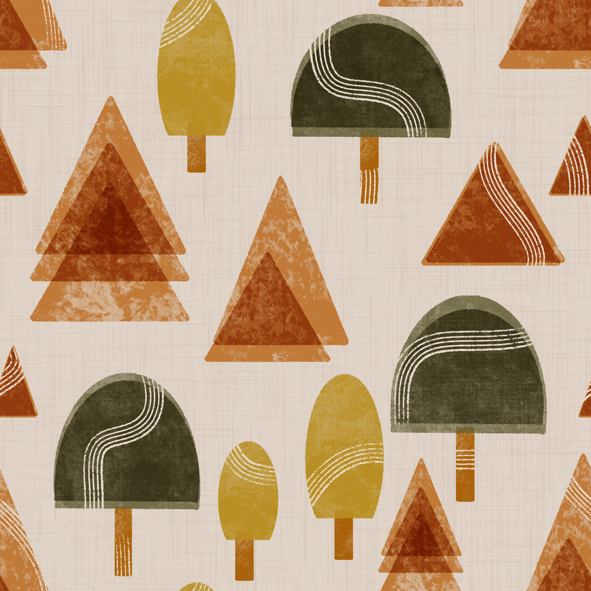 Retro Woodland Tapestry - Mid Century Modern Trees Wallpaper⁠ in your room