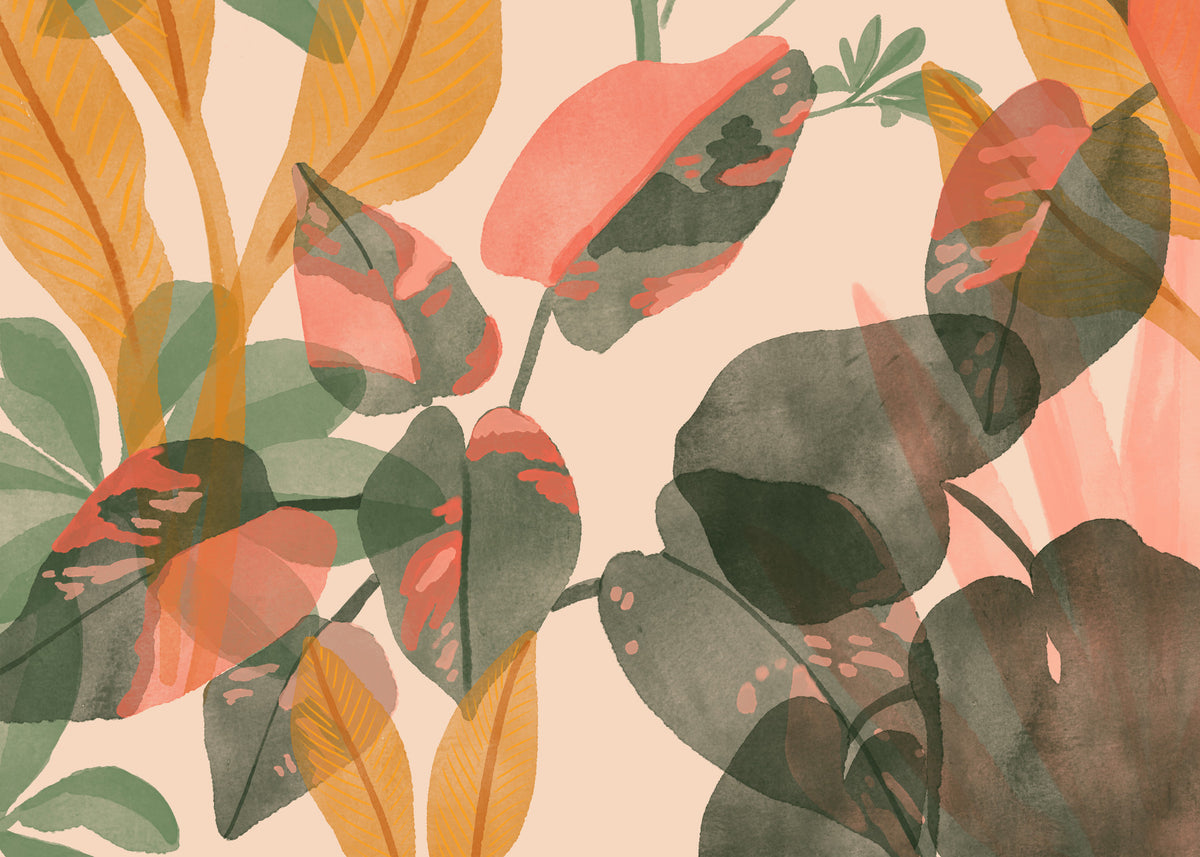 Watercolor Leaves Wall Mural - 2861673 in your room — zoomed