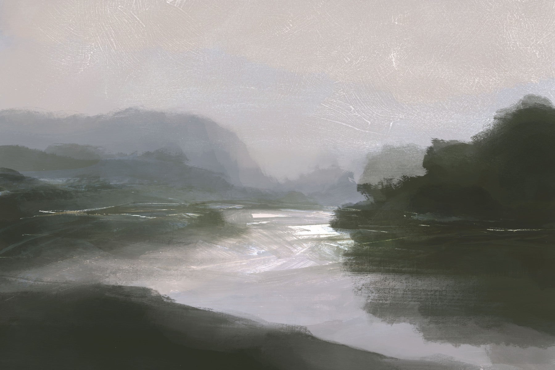Misty River Scape Wall Mural -2926925