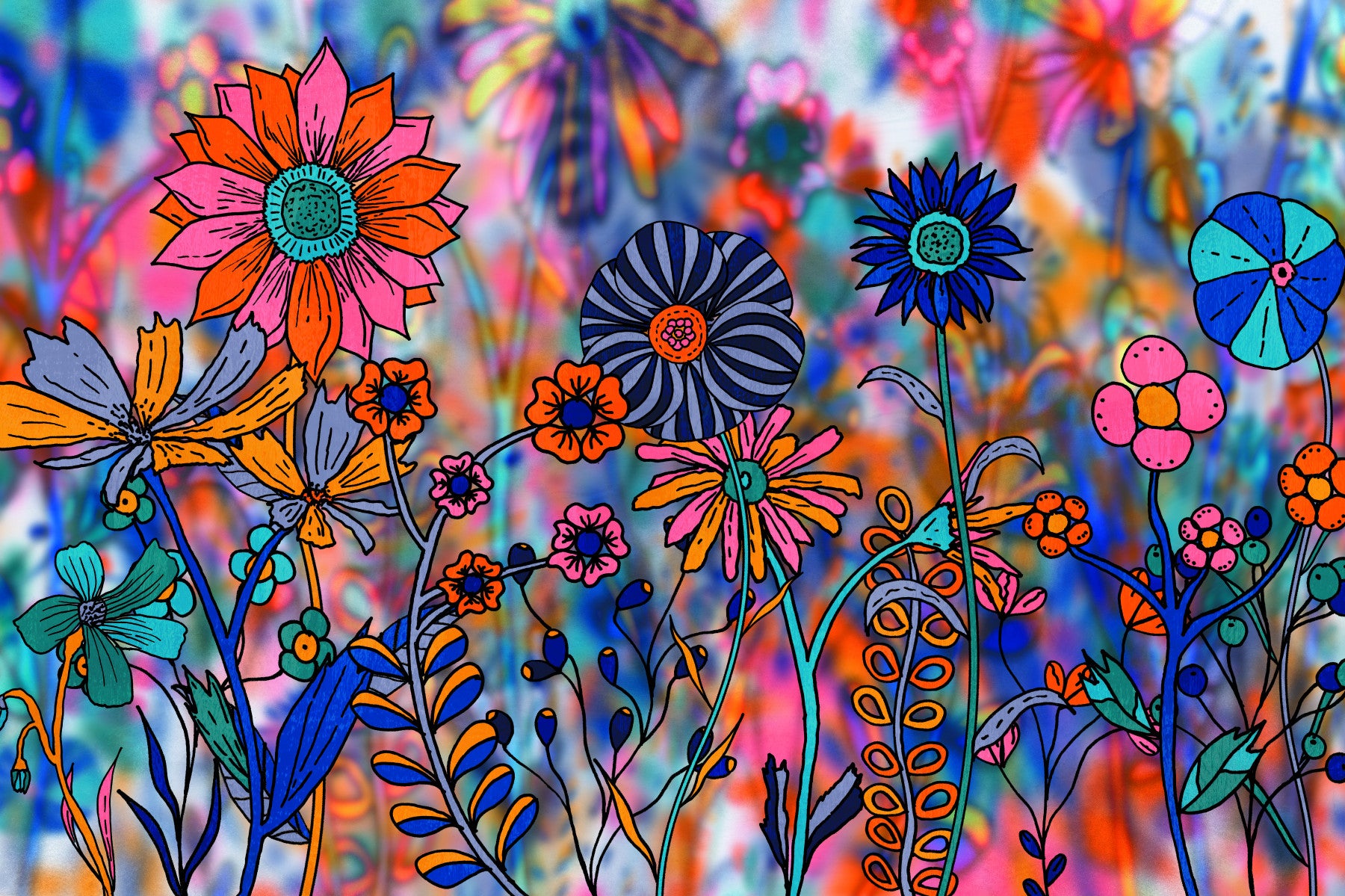 Vibrant Wildflower Wonderland Wall Mural in your room — zoomed