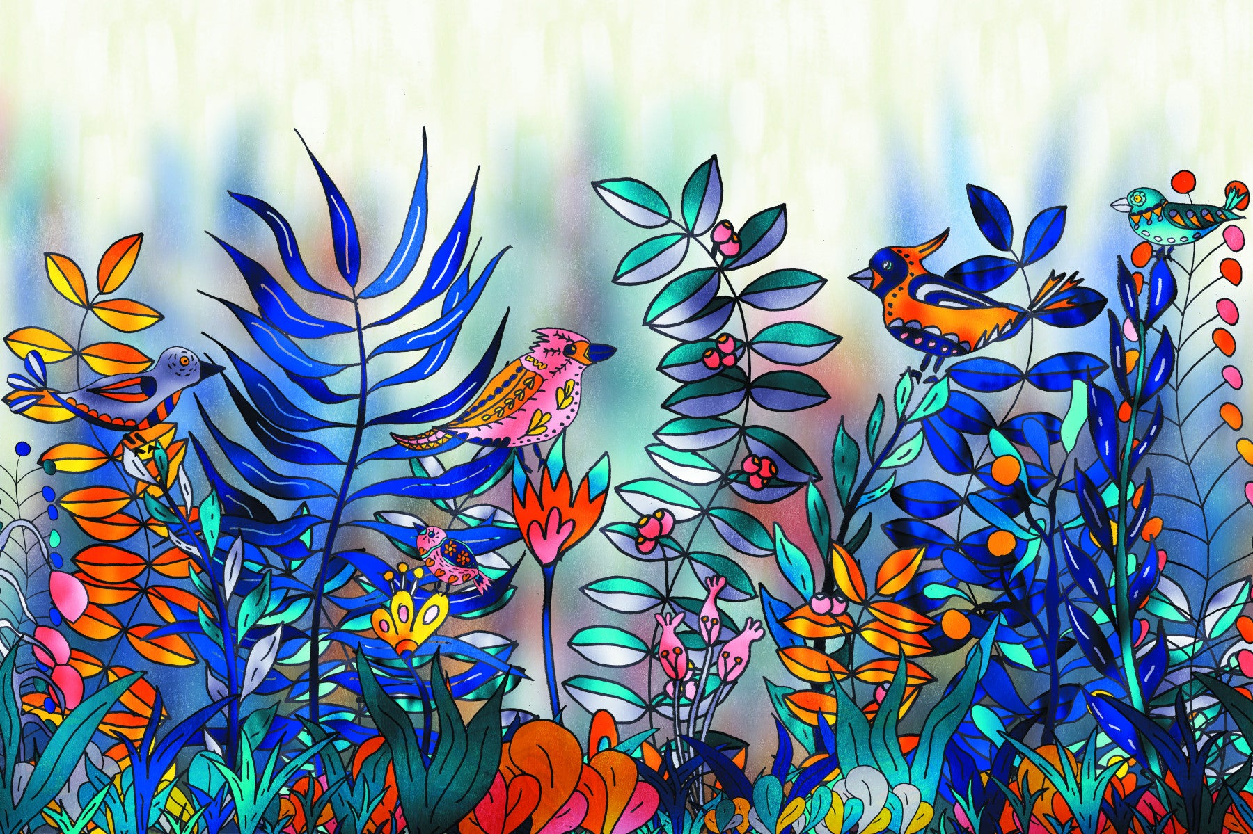 Enchanted Birds Forest Wall Mural