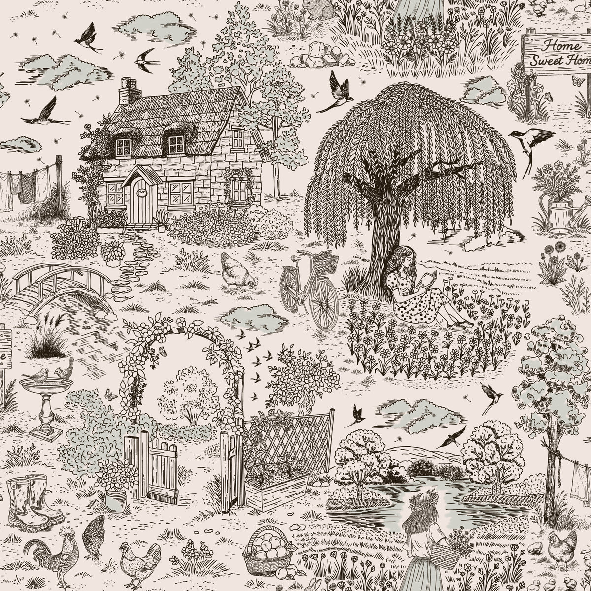 Countryside Sketch Wallpaper⁠ in your room — zoomed