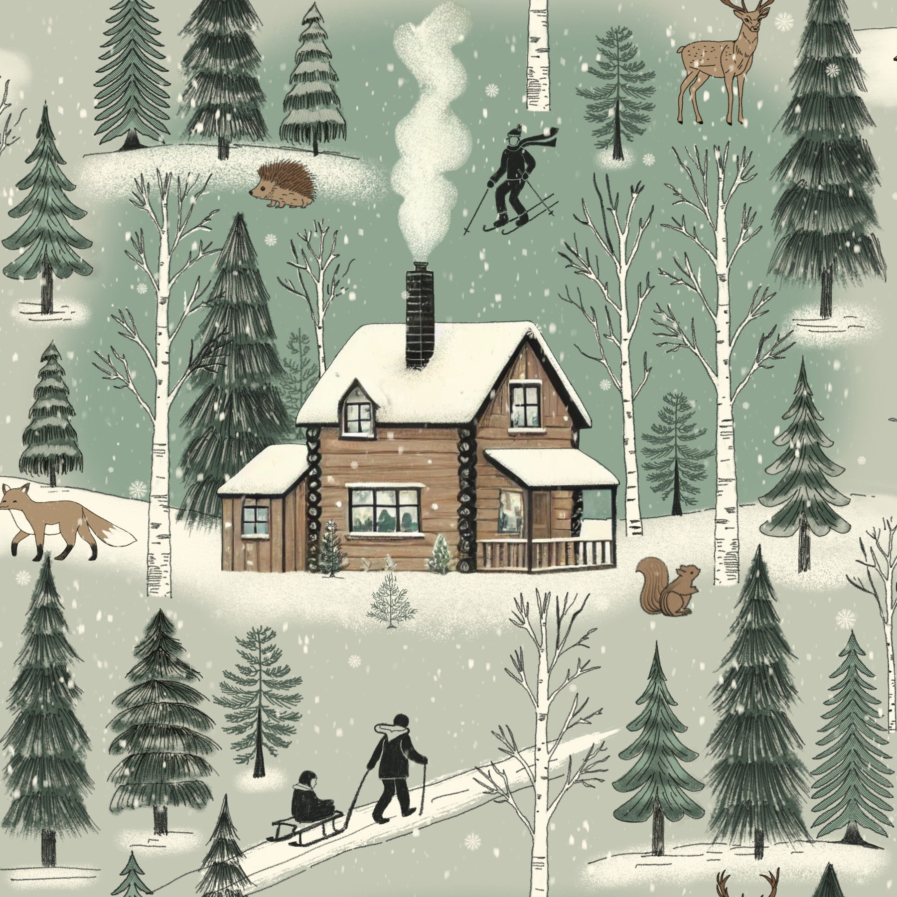 Scenic snowy cabin wallpaper evoking a peaceful, rustic winter atmosphere.