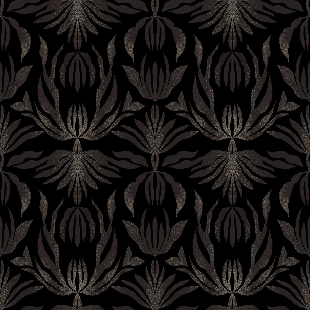 Midnight Bloom Damask art deco style abstract palm leaves Wallpaper⁠ in your room — zoomed