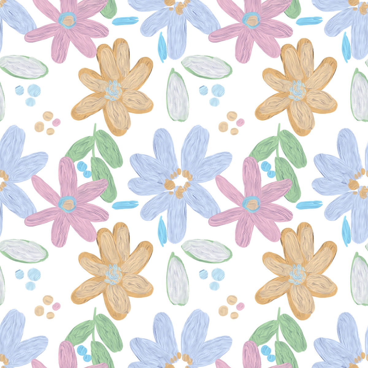 Cute impasto oil painted flowers pattern  Wallpaper⁠ in your room — zoomed