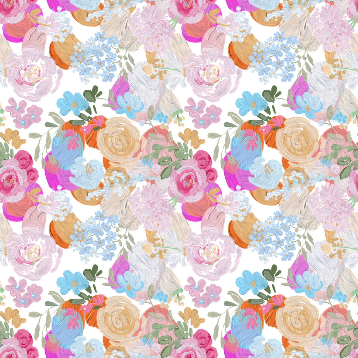 Thick oil painted spring vibe magenta floral dream pattern Wallpaper⁠ in your room — zoomed