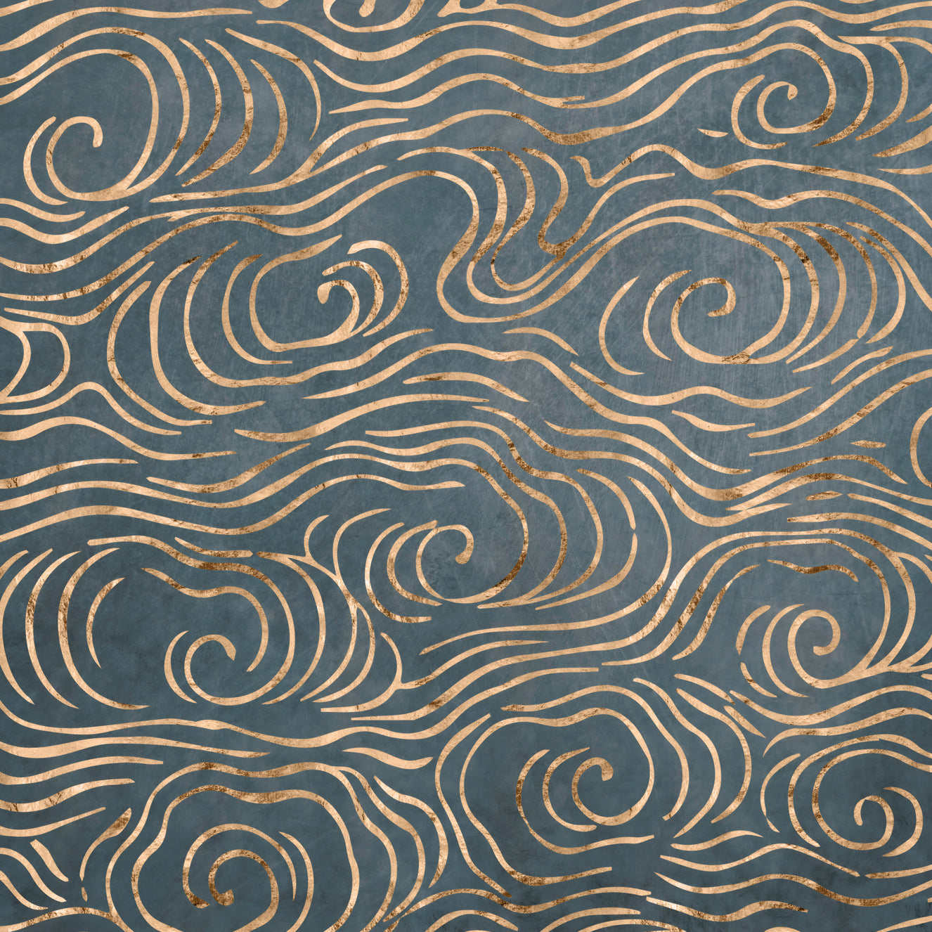 Japanese Waves - Petrol and Gold Wall Mural