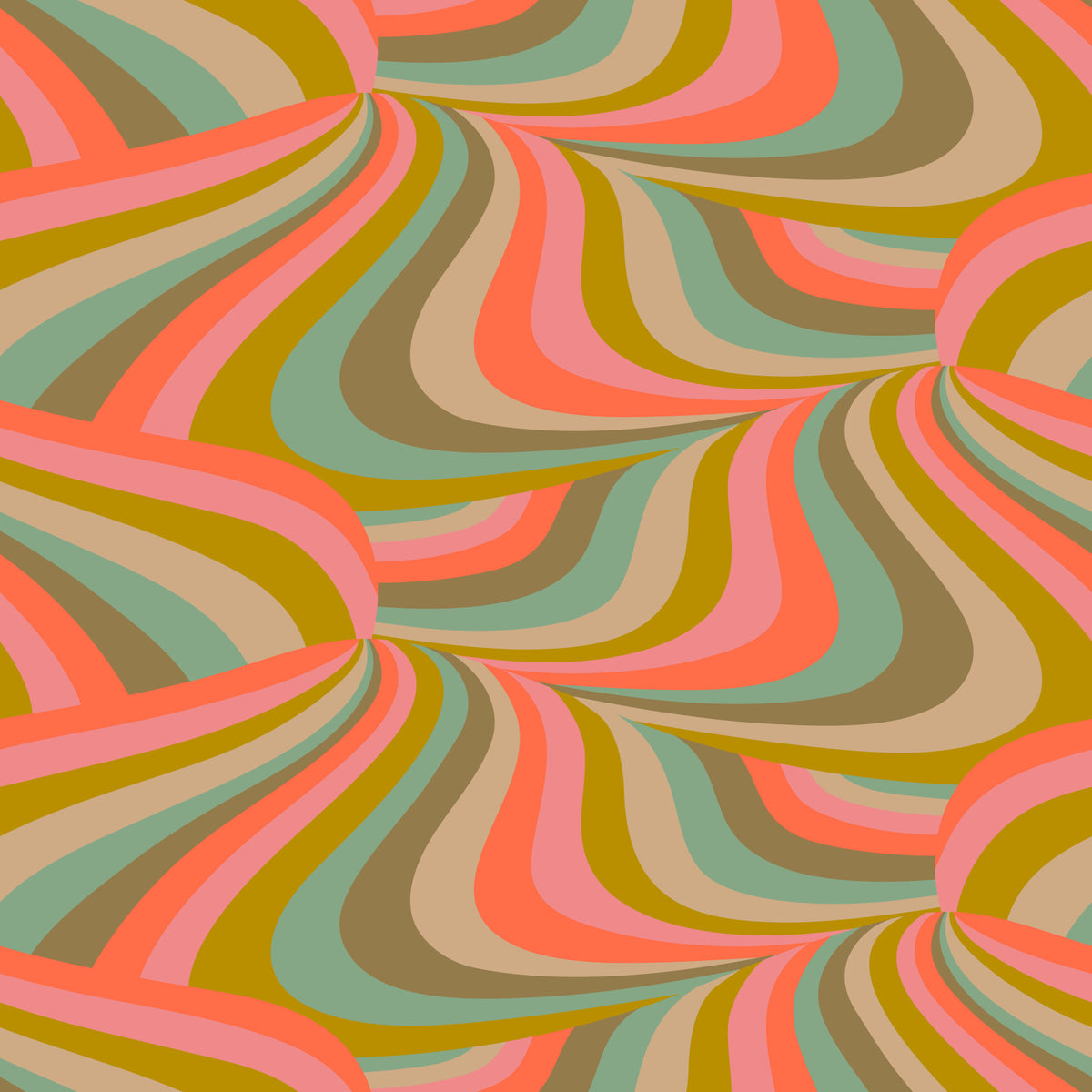 Marble Swirl Groovy Retro Abstract Stripes Colorful Pink Mint Mustard Coral Cream Brown Wallpaper⁠ in your room