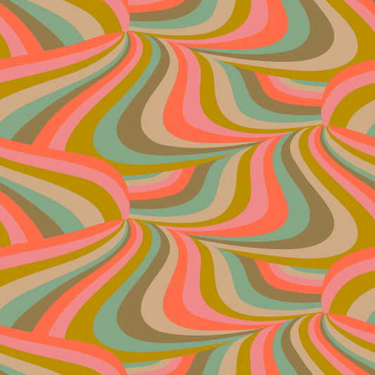 Marble Swirl Groovy Retro Abstract Stripes Colorful Pink Mint Mustard Coral Cream Brown Wallpaper⁠