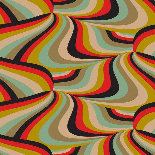 Marble Swirl Groovy Retro Abstract Stripes Colorful Black Red Mustard Mint Brown Cream Wallpaper⁠