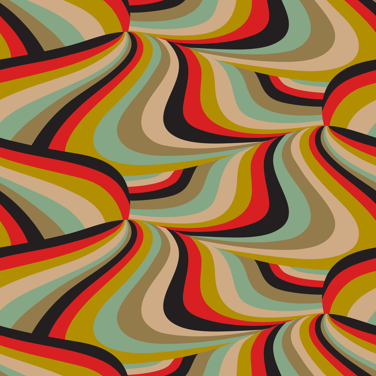 Marble Swirl Groovy Retro Abstract Stripes Colorful Black Red Mustard Mint Brown Cream Wallpaper⁠ in your room