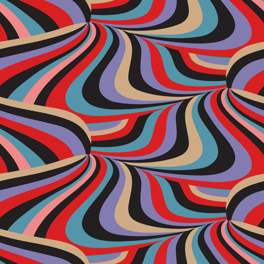 Marble Swirl Groovy Retro Abstract Stripes Colorful Black Purple Red Blue Cream Pink Wallpaper⁠