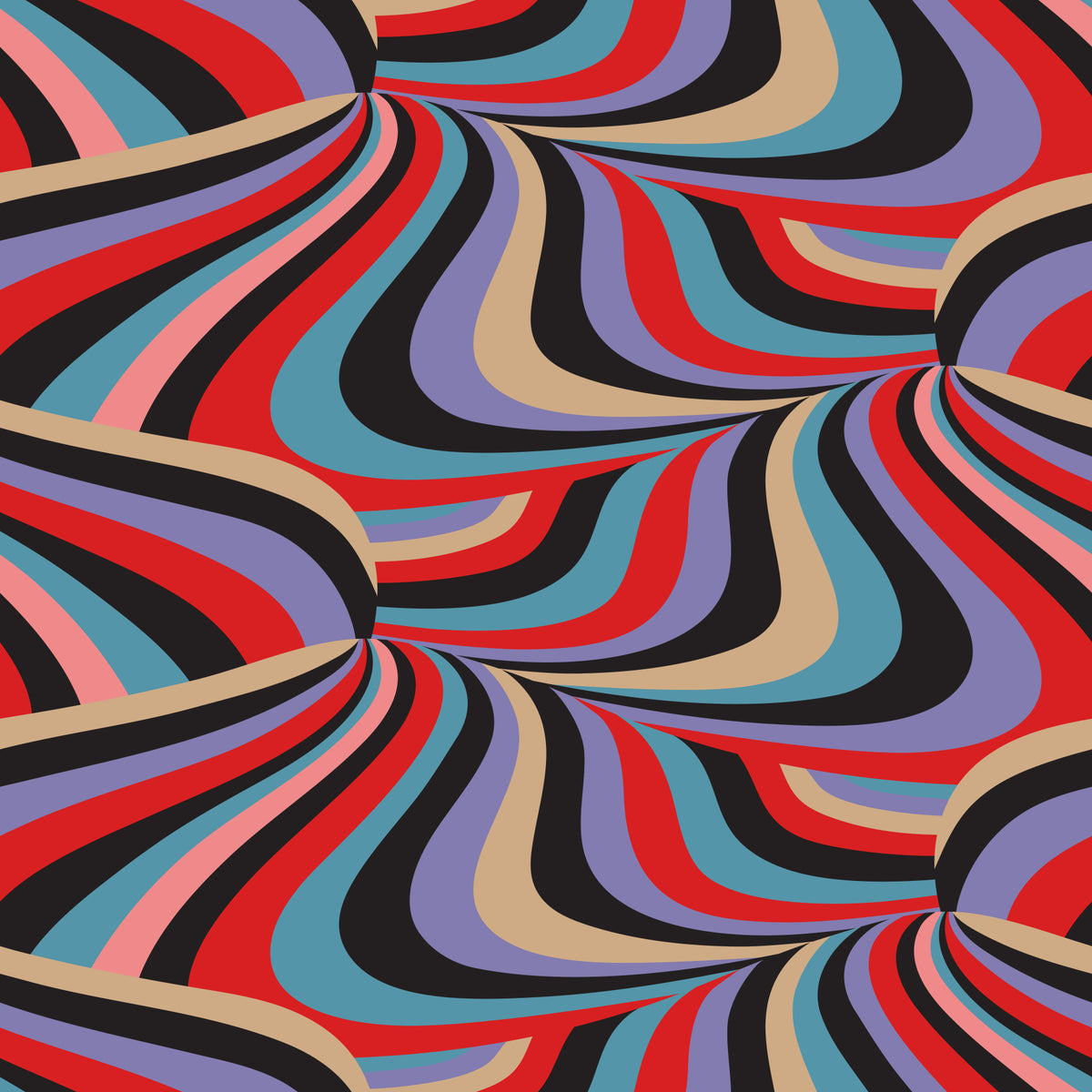 Marble Swirl Groovy Retro Abstract Stripes Colorful Black Purple Red Blue Cream Pink Wallpaper⁠ in your room